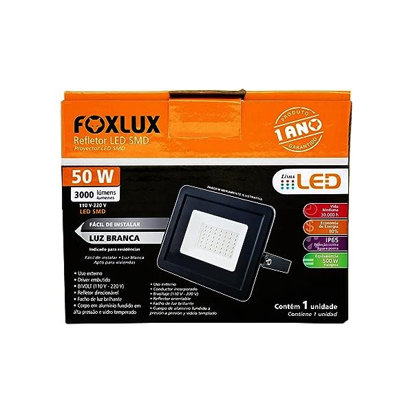 01 refletor led 6500k preto bivolt