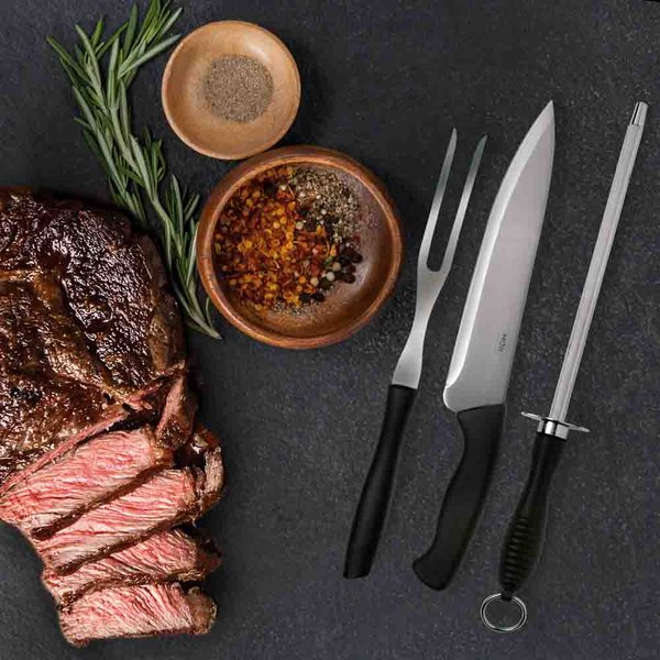 08 conjunto do assador 3 pecas faca garfo e chaira mor