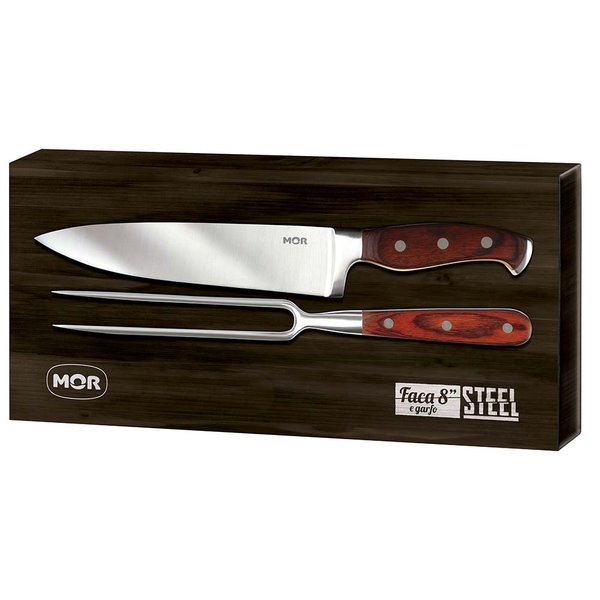 10 conjunto de faca 8 e garfo em aco inoxidavel e cabo em madeira steel mor