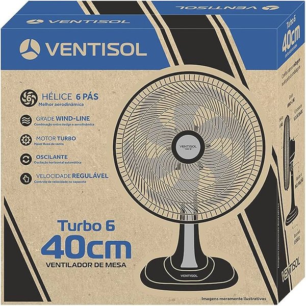 01 ventilador de mesa oscilante 40 cm 6 pas turbo ventisol